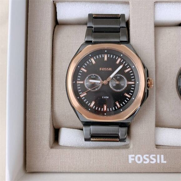 Fossil BQ2645SET His and Her Multifunction Black Stainless Steel Watch